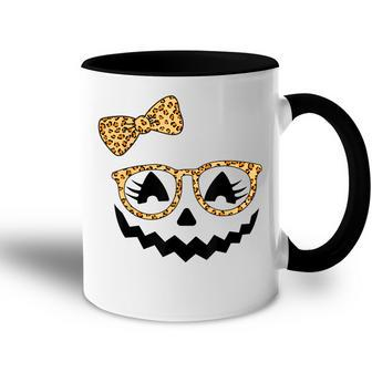 Jack O Lantern Face Pumpkin Halloween Leopard Print Glasses V3 Accent Mug - Seseable