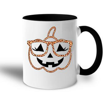 Jack O Lantern Face Pumpkin Halloween Leopard Print Glasses V4 Accent Mug - Seseable