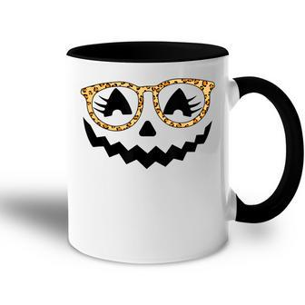Jack O Lantern Face Pumpkin Halloween Leopard Print Glasses V5 Accent Mug - Seseable