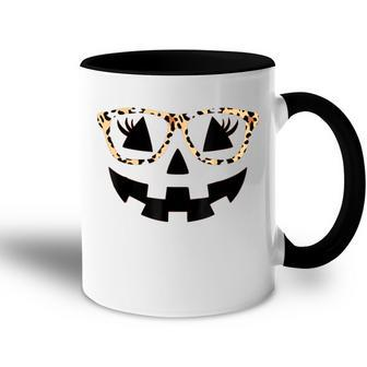 Jack O Lantern Pumpkin Halloween Costume Leopard Glasses Accent Mug - Seseable