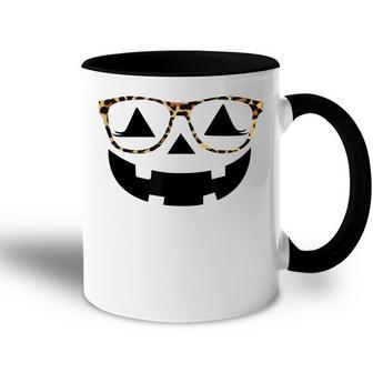 Jack Olantern Halloween Pumpkin Lashes With Leopard Glasses Accent Mug - Seseable