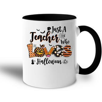 Just A Teacher Who Loves Halloween Pumpkin Witch Costume Accent Mug - Seseable