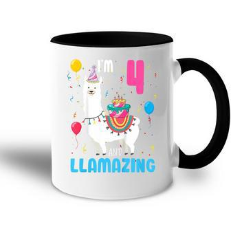 Kids 4Th Birthday I Am 4 Years Old And Llamazing Llama Girl Ns Accent Mug - Thegiftio UK