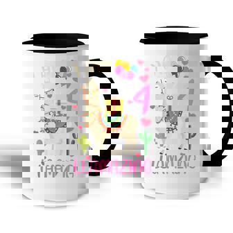 Kids 4Th Birthday I Am 4 Years Old And Llamazing Llama Girl Ns V2 Accent Mug - Thegiftio