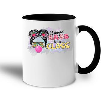 Kids Bringing Sass To The Class Messy Bun Glasses Back To School Accent Mug - Seseable