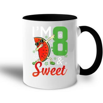Kids Cute Im 8 Years Old & Sweet Dabbing Watermelon 8Th Birthday Accent Mug - Thegiftio UK