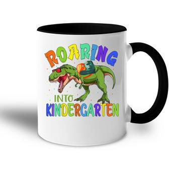 Kids Kids Roaring Into Kindergarten Funny First Day Of School Accent Mug - Seseable