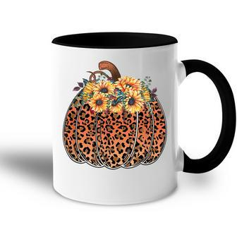 Leopard Pumpkin Womens Halloween Sunflowers Thanksgiving Accent Mug - Seseable