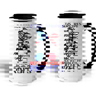 Messy Bun American Flag Stars Stripes Reproductive Rights V3 Accent Mug - Seseable