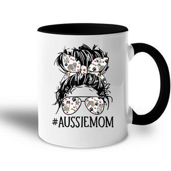 Messy Bun Mom Aussie Mom Glasses Mothers Day Dog Lovers Accent Mug - Thegiftio UK