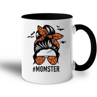 Mom Messy Bun Halloween Leopard Womens Momster Funny Spooky Accent Mug - Seseable