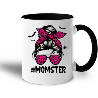 Momster For Women Halloween Mom Messy Bun Leopard Accent Mug - Seseable