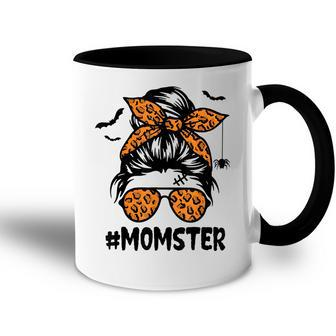 Momster For Women Halloween Mom Messy Bun Leopard Accent Mug - Seseable