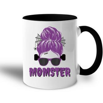 Momster Frankenstein Messy Bun Funny Mom Halloween Costume Accent Mug - Seseable
