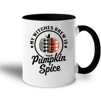 My Witches Brew Is Pumpkin Spice Halloween Plaid Leopard V2 Accent Mug - Seseable