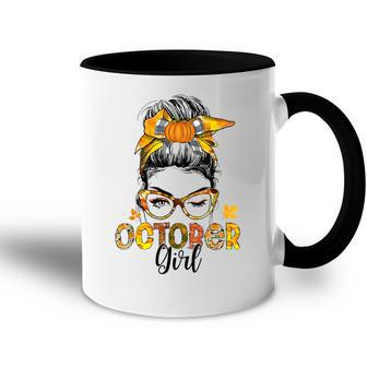 October Girl Messy Bun Hair Fall Tree Autumn Halloween Accent Mug - Thegiftio UK