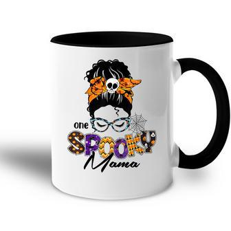 One Spooky Mama Pumpkin Messy Bun Sunglasses Halloween Women Accent Mug - Seseable