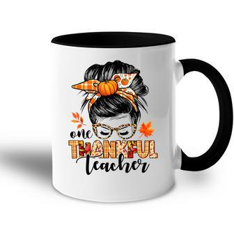 One Thankful Teacher Messy Bun Fall Autumn Thanksgiving  Accent Mug