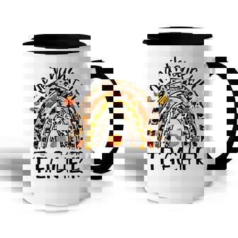 One Thankful Teacher Thanksgiving Rainbow Leopard Fall Accent Mug - Thegiftio