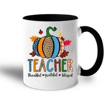 Pumpkin Leopard Teacher Thankful Grateful Blessed V3 Accent Mug - Seseable