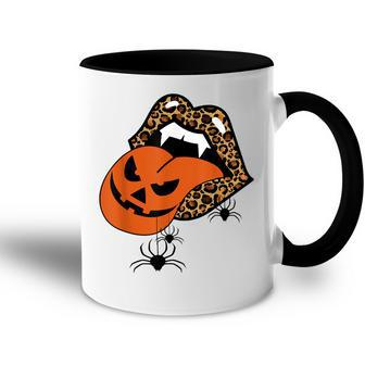 Pumpkin Tongue Out Vampire Leopard Lips Spider Halloween Accent Mug - Seseable