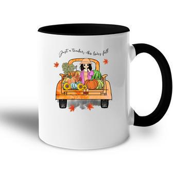 Pumpkin Truck Just A Teacher Who Loves Fall Accent Mug - Seseable