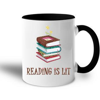 Reading Is Lit Literacy Book Flower Literature Teacher Lover Accent Mug - Thegiftio UK