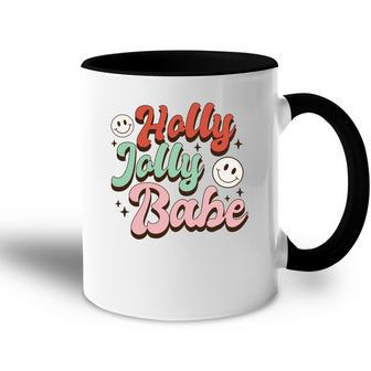 Retro Christmas Holly Jolly Babe Smiley Face Vintage Christmas Accent Mug - Seseable