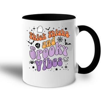 Retro Groovy Thick Thighs And Spooky Vibes Funny Halloween Accent Mug - Seseable