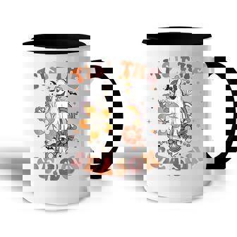 Retro Groovy Tis The Season Pumpkin Ghost Hippie Halloween Accent Mug - Thegiftio