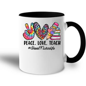 Retro Peace Love School Nurse Women Back To School Tie Dye Accent Mug - Thegiftio UK