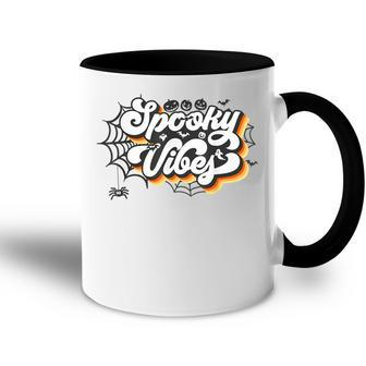 Retro Sunset Spooky Vibes Pumpkin Spooky Season Halloween Accent Mug - Seseable