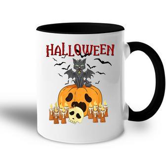 Scary Pumpkin And Vampire Bat Cat Halloween Trick Or Treat Accent Mug - Seseable