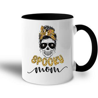Skull Spooky Mom Messy Bun Mama Spider Halloween Zombie Accent Mug - Seseable