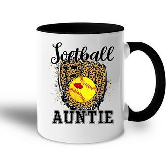 Softball Auntie Leopard Game Day Aunt Mother Softball Lover Accent Mug - Thegiftio UK