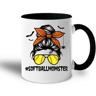 Softball Momster For Women Halloween Mom Messy Bun Accent Mug - Seseable