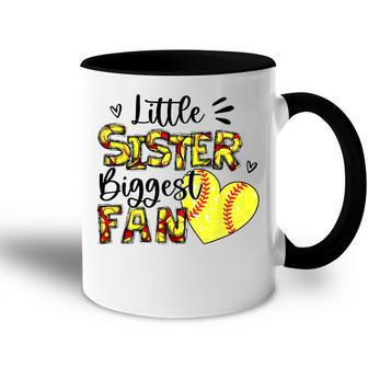 Softball Sister Little Sister Biggest Fan Accent Mug - Thegiftio UK