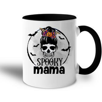 Spooky Mama Funny Halloween Mom Messy Bun Spooky Vibes Accent Mug | Seseable UK