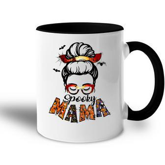 Spooky Mama Halloween Messy Bun Witch Mom Women Spooky Accent Mug - Seseable