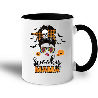 Spooky Mama Messy Bun For Halloween Messy Bun Mom Monster V2 Accent Mug - Seseable