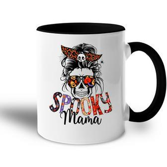 Spooky Mama Skull Halloween Womens Messy Bun Witch Accent Mug - Seseable