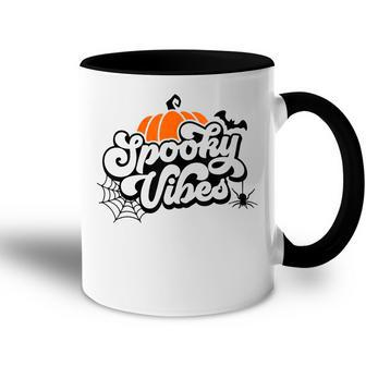 Spooky Vibes Pumpkin And Spiderweb Halloween Leopard Accent Mug - Seseable