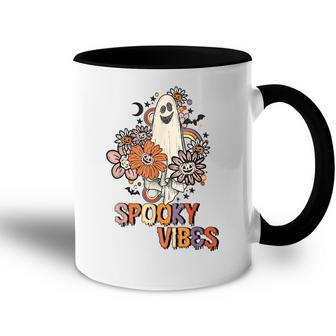 Spooky Vibes Rainbow Boo Pumpkin Flower Autumn Halloween Day Accent Mug - Seseable