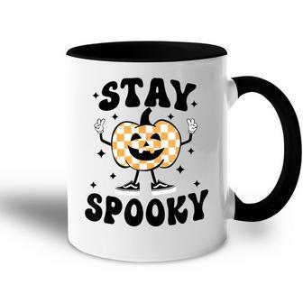 Stay Spooky Checkered Pumpkin Spooky Vibes Funny Halloween Accent Mug - Seseable