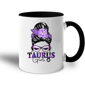 Taurus Girl Birthday Messy Bun Hair Purple Floral Accent Mug - Seseable
