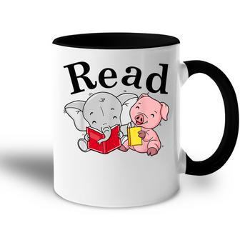 Teacher Library Read Book With Cute Pig And Elephant Accent Mug - Thegiftio UK