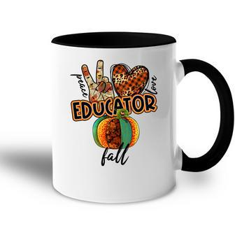 Teacher Peace Love Fall Educator Accent Mug - Seseable
