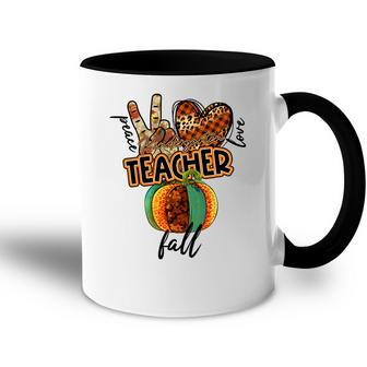 Teacher Peace Love Fall Kindergarten Accent Mug - Seseable