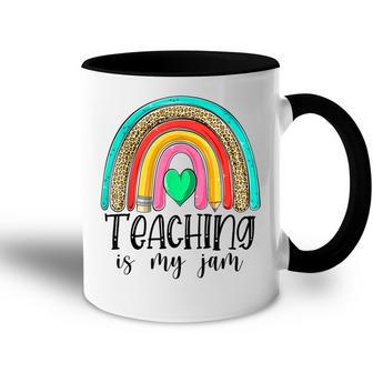 Teaching Is My Jam With Leopard Rainbow And Cute Heart Accent Mug - Thegiftio UK