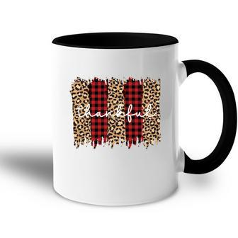 Thankful Fall Leopard Red Plaid Pattern Accent Mug - Seseable
